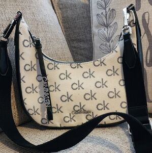 Calvin Klein Black and Cream Shoulder Bag